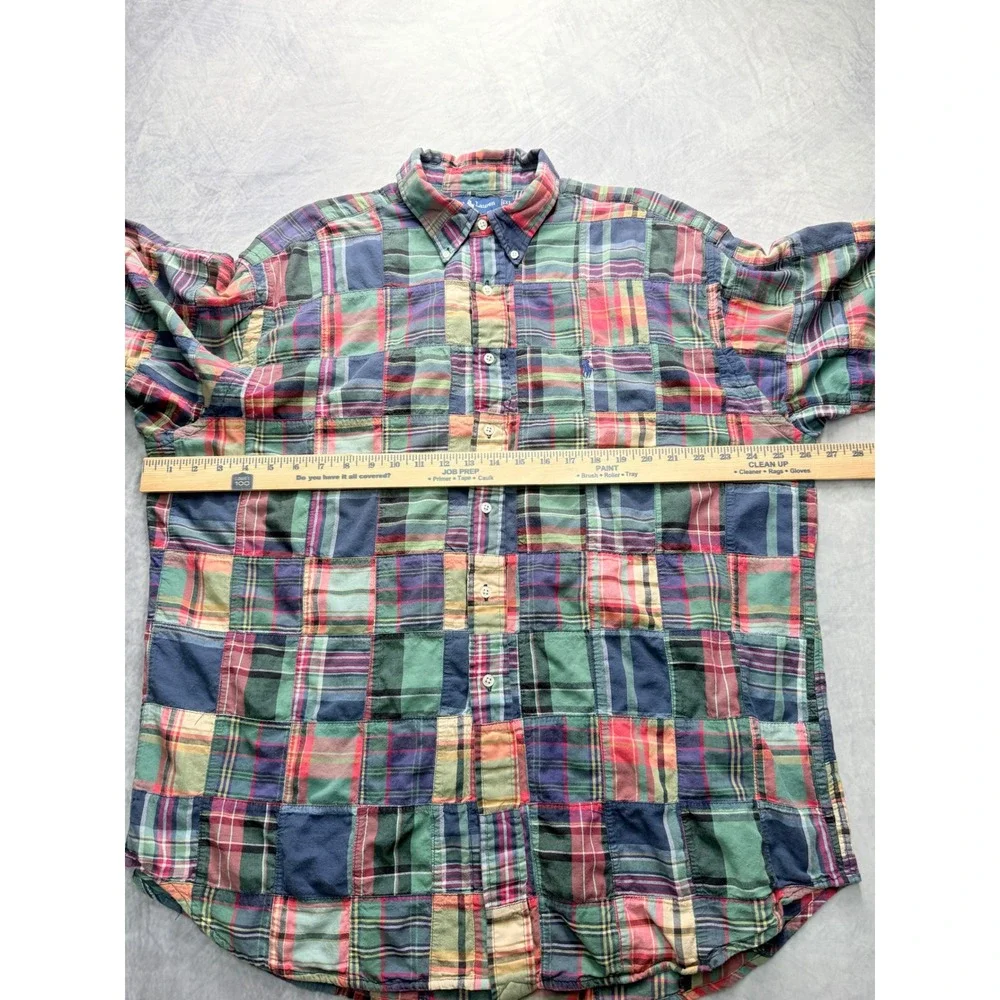 vtg 90s Polo Ralph Lauren Mens‎ sz XL Patchwork madras Plaid Button Down Shirt